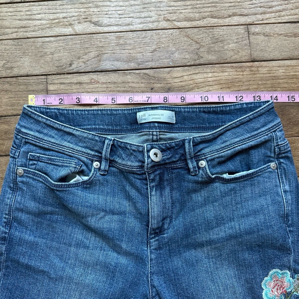 J.Jill Jeans Floral‎ Embroidery Boho  Cropped Size 4 Blue Denim Casual - Picture 4 of 11